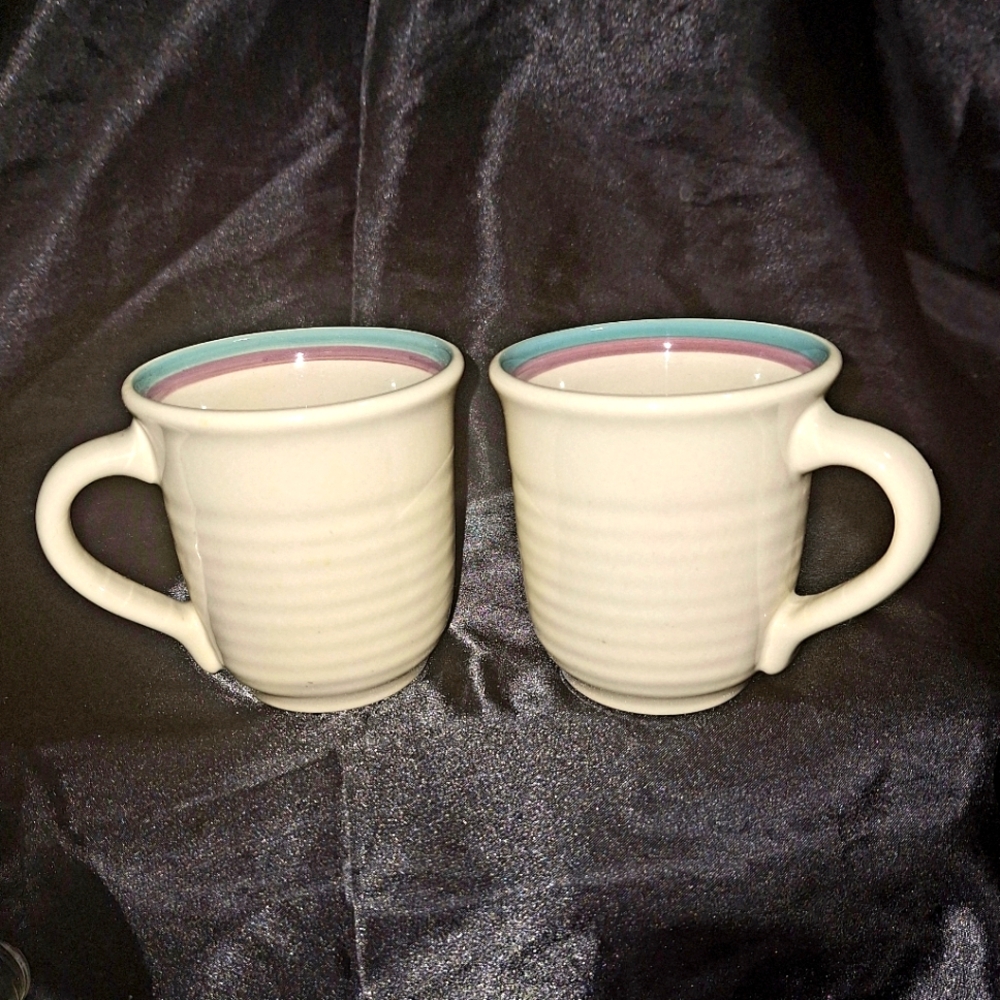 Set of 2 Vintage Pfaltzgraff Coffee Cups~Juniper~Stoneware~Ribbed Mugs